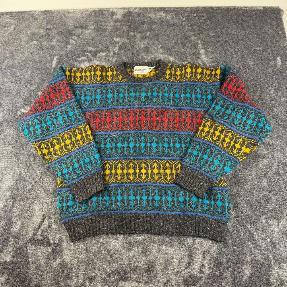 Vtg Mcgregor Fair Isle Nordic Multicolor Wool Blend Sweater Pullover Men's L USA